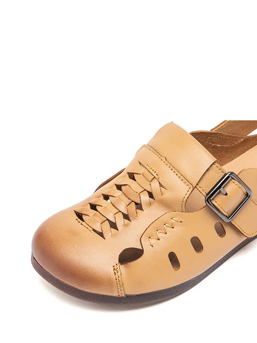 Women Casual Soft Leather Hollow Out Flat Shoes