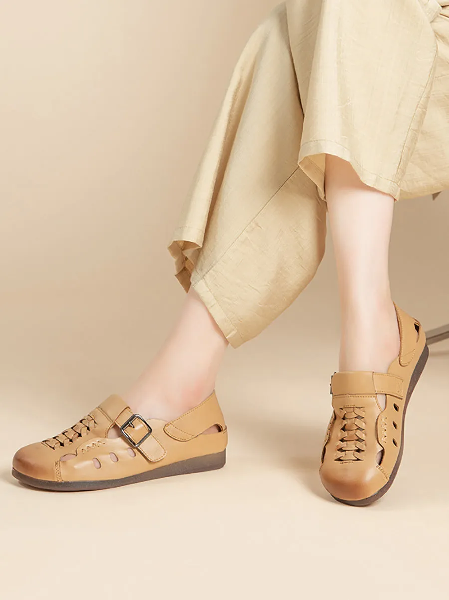 Women Casual Soft Leather Hollow Out Flat Shoes