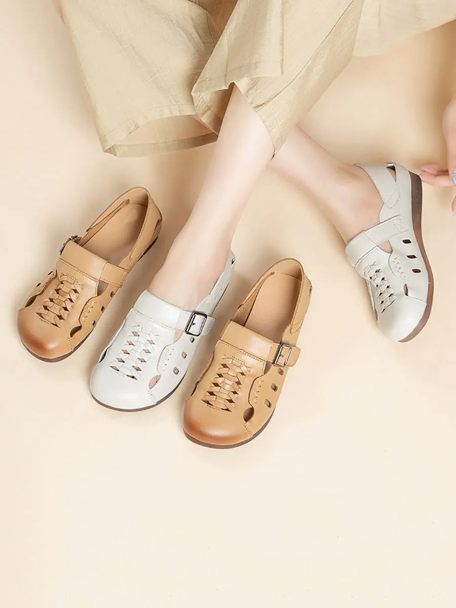 Women Casual Soft Leather Hollow Out Flat Shoes