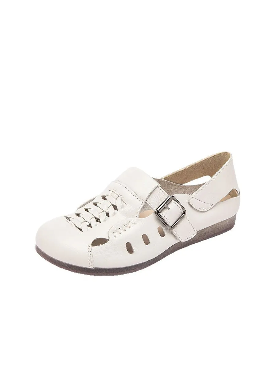 Women Casual Soft Leather Hollow Out Flat Shoes