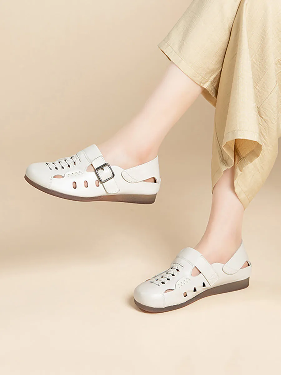 Women Casual Soft Leather Hollow Out Flat Shoes