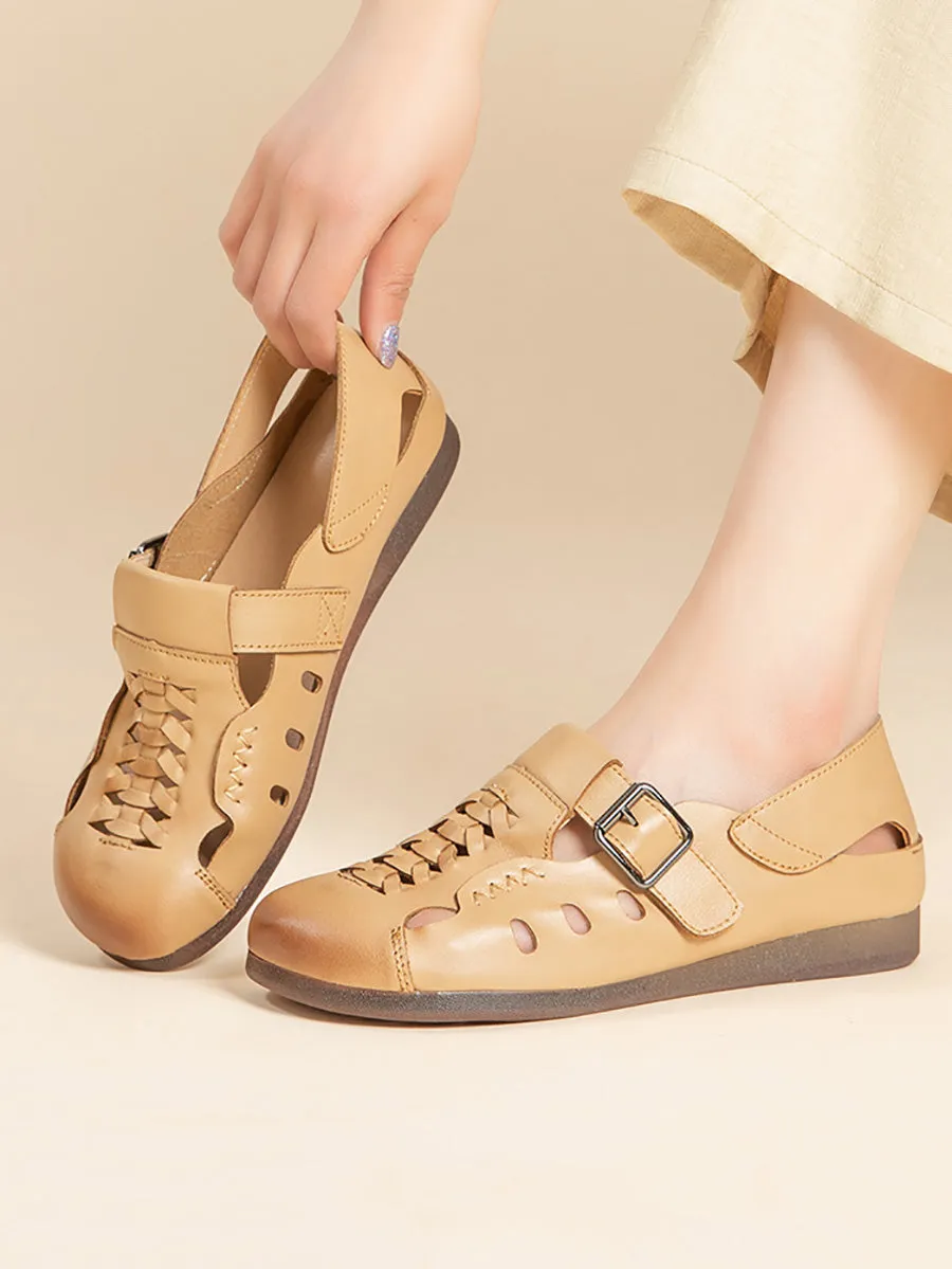 Women Casual Soft Leather Hollow Out Flat Shoes