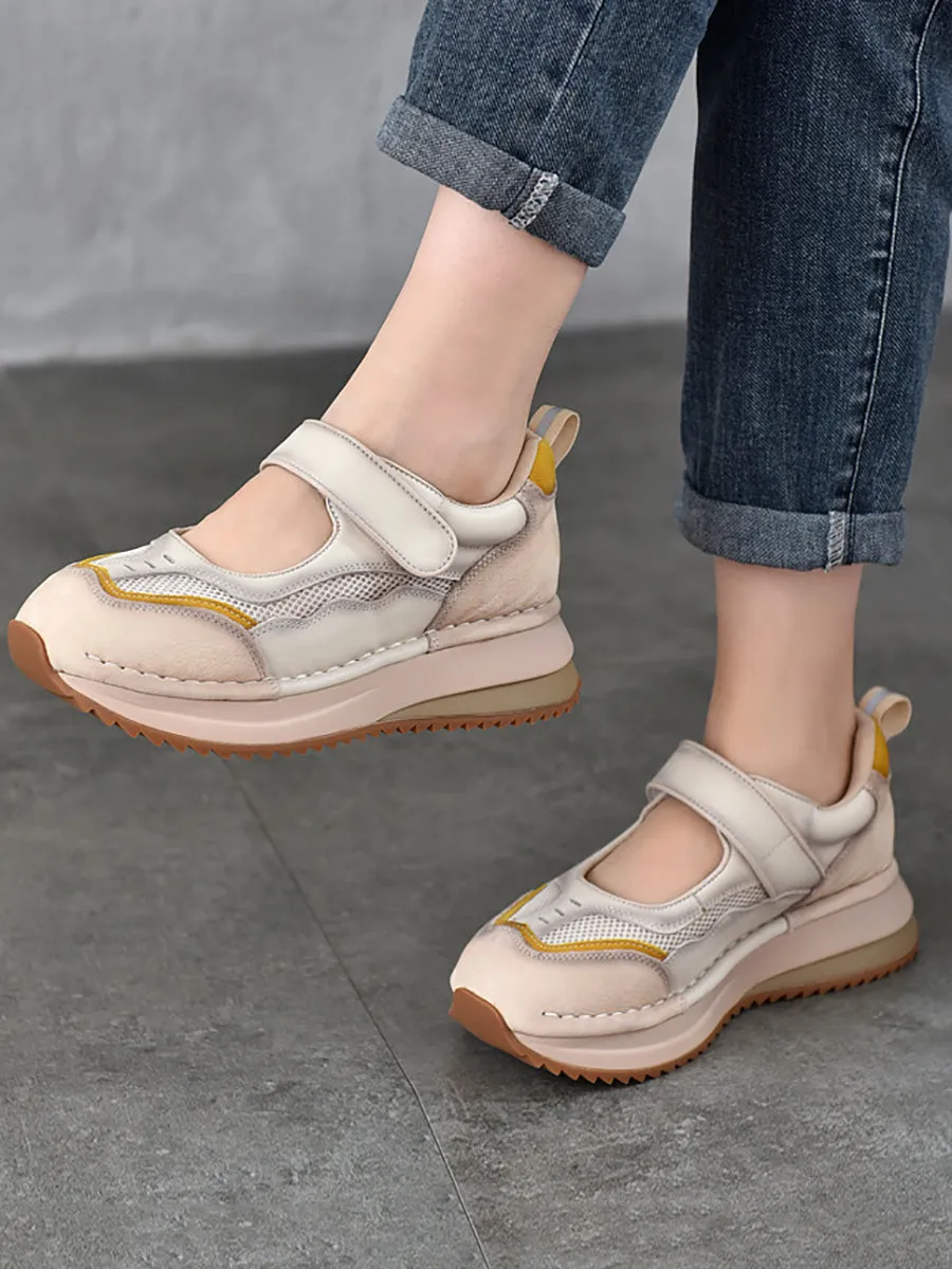 Women Casual Summer Leather Spliced Platform Shoes