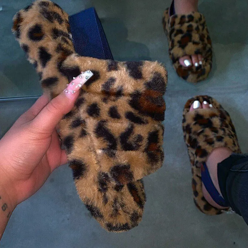 Women Indoor Fur Slides Bottom Antiskid Furry Slippers Ladies Fashion Fur Slippers Pantuflas De Mujer Spring Plush Slippers