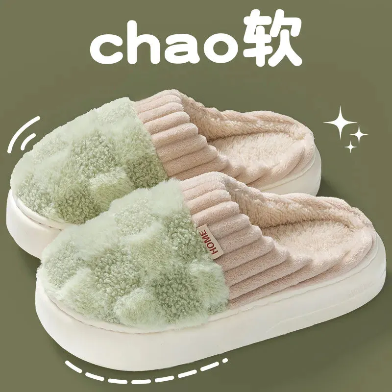 Women Plush House Slippers Autumn Winter Warm Soft Flat Shoes Home Indoor Non-slip Footwear Couple Slipper Female Shoes