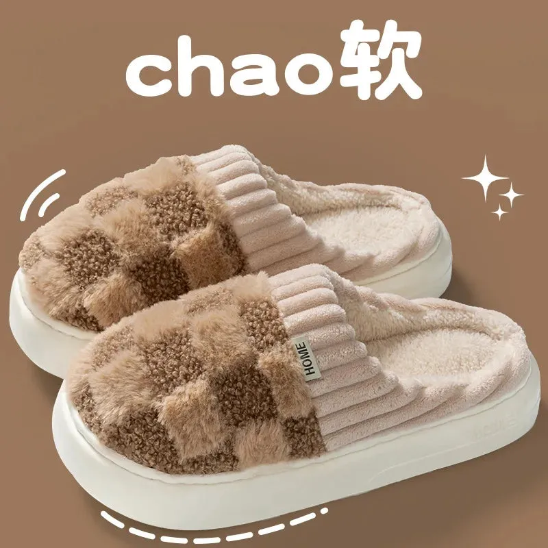 Women Plush House Slippers Autumn Winter Warm Soft Flat Shoes Home Indoor Non-slip Footwear Couple Slipper Female Shoes