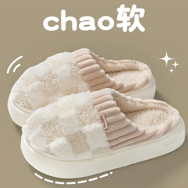 Women Plush House Slippers Autumn Winter Warm Soft Flat Shoes Home Indoor Non-slip Footwear Couple Slipper Female Shoes