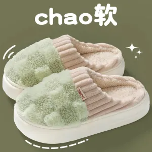 Women Plush House Slippers Autumn Winter Warm Soft Flat Shoes Home Indoor Non-slip Footwear Couple Slipper Female Shoes