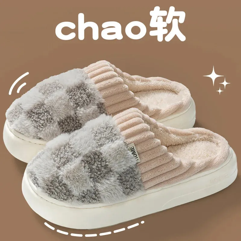 Women Plush House Slippers Autumn Winter Warm Soft Flat Shoes Home Indoor Non-slip Footwear Couple Slipper Female Shoes