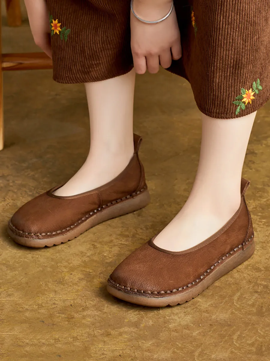 Women Summer Casual Genuine Leather Flat Shoes