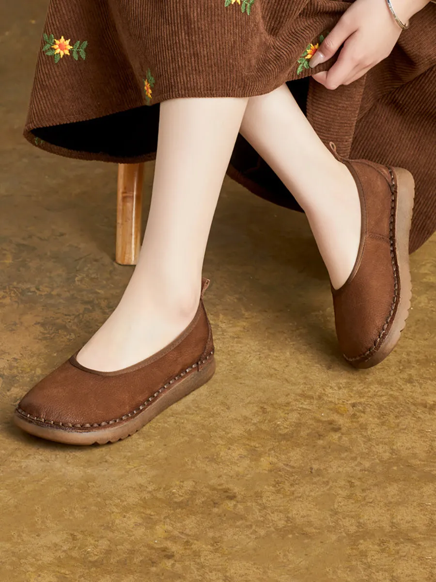 Women Summer Casual Genuine Leather Flat Shoes