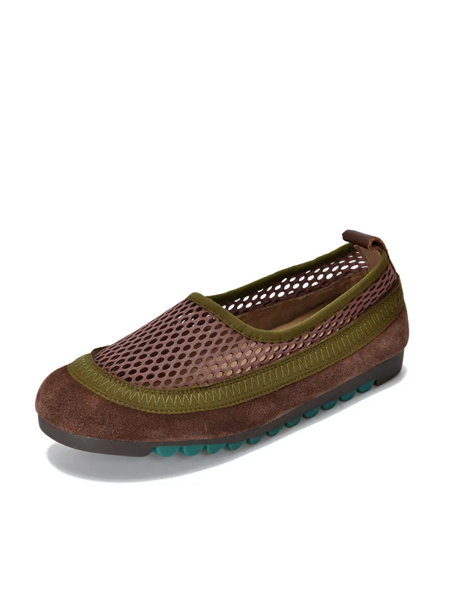 Women Summer Casual Leather Mesh Flat Shoes
