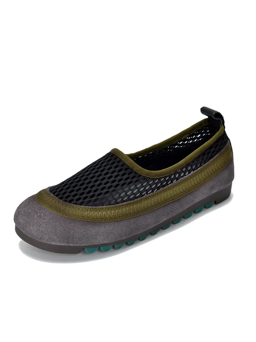 Women Summer Casual Leather Mesh Flat Shoes