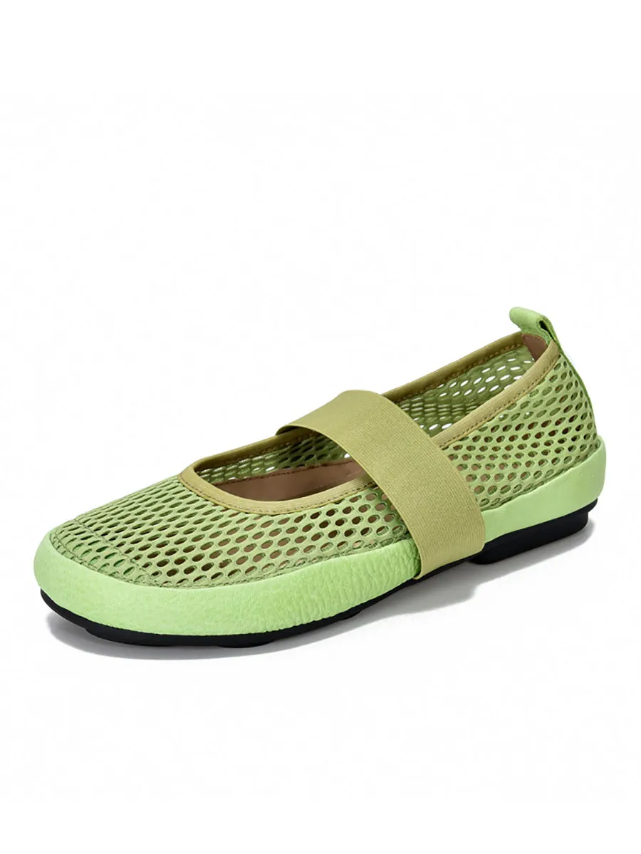 Women Summer Mesh Leather Low Heel Shoes