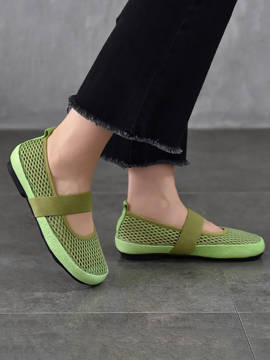 Women Summer Mesh Leather Low Heel Shoes