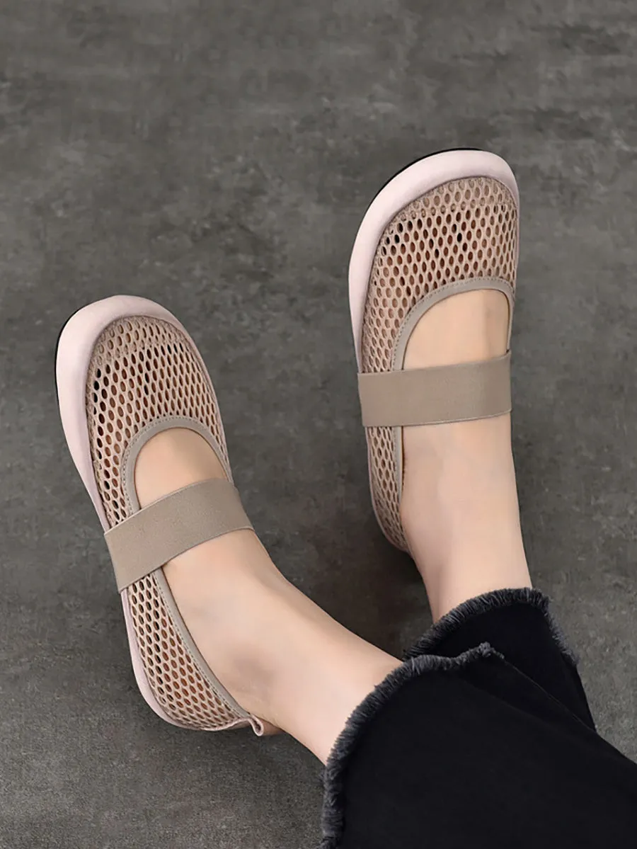 Women Summer Mesh Leather Low Heel Shoes