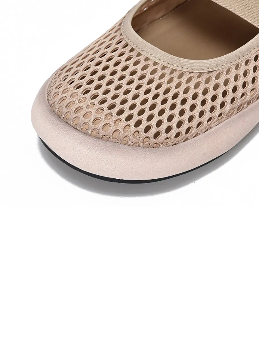 Women Summer Mesh Leather Low Heel Shoes