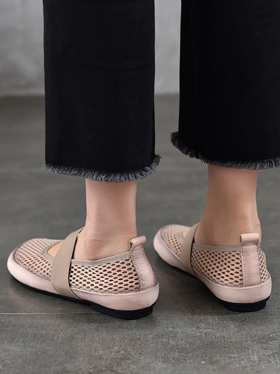 Women Summer Mesh Leather Low Heel Shoes