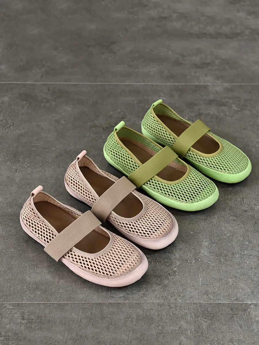 Women Summer Mesh Leather Low Heel Shoes