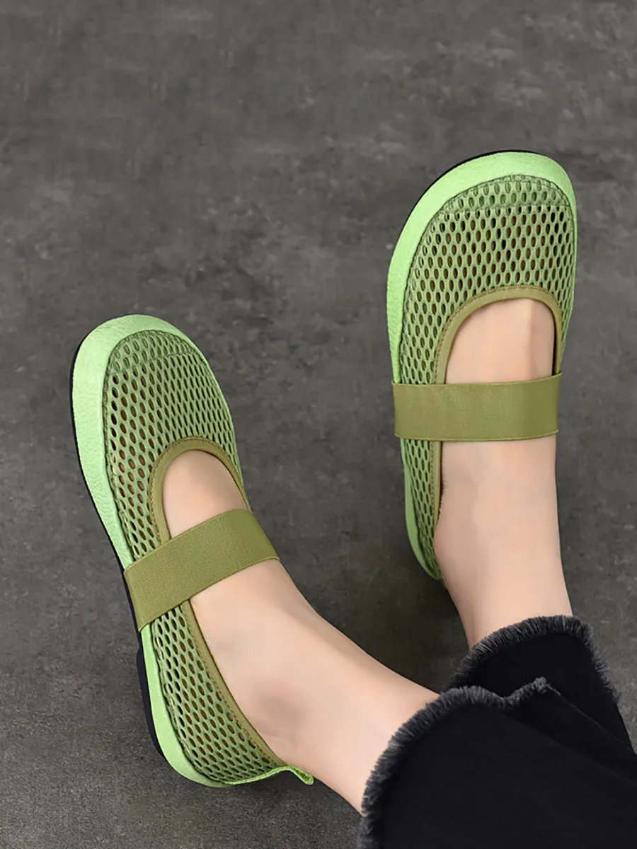 Women Summer Mesh Leather Low Heel Shoes