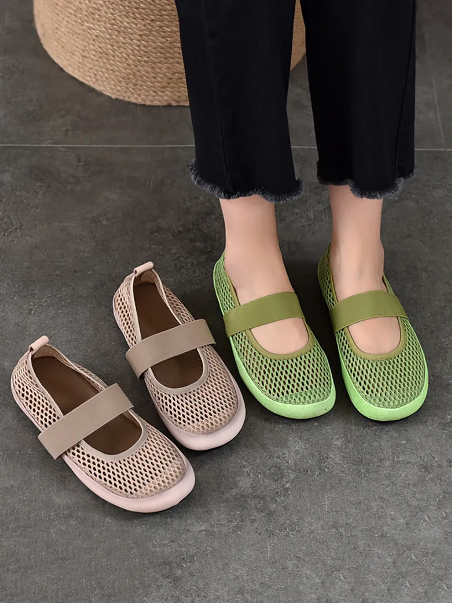 Women Summer Mesh Leather Low Heel Shoes
