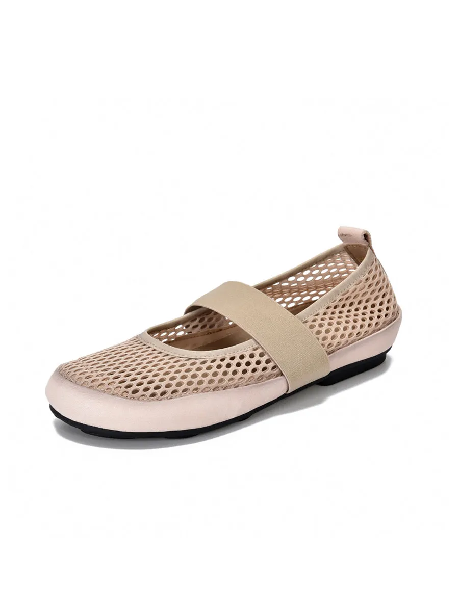 Women Summer Mesh Leather Low Heel Shoes