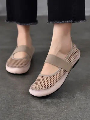 Women Summer Mesh Leather Low Heel Shoes