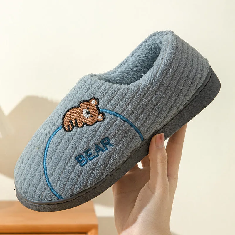 Women's Bear Fuzzy Slippers Casual Non Slip Household Walking Shoes For Home Winter