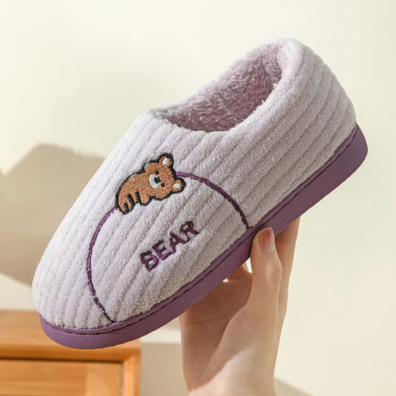 Women's Bear Fuzzy Slippers Casual Non Slip Household Walking Shoes For Home Winter