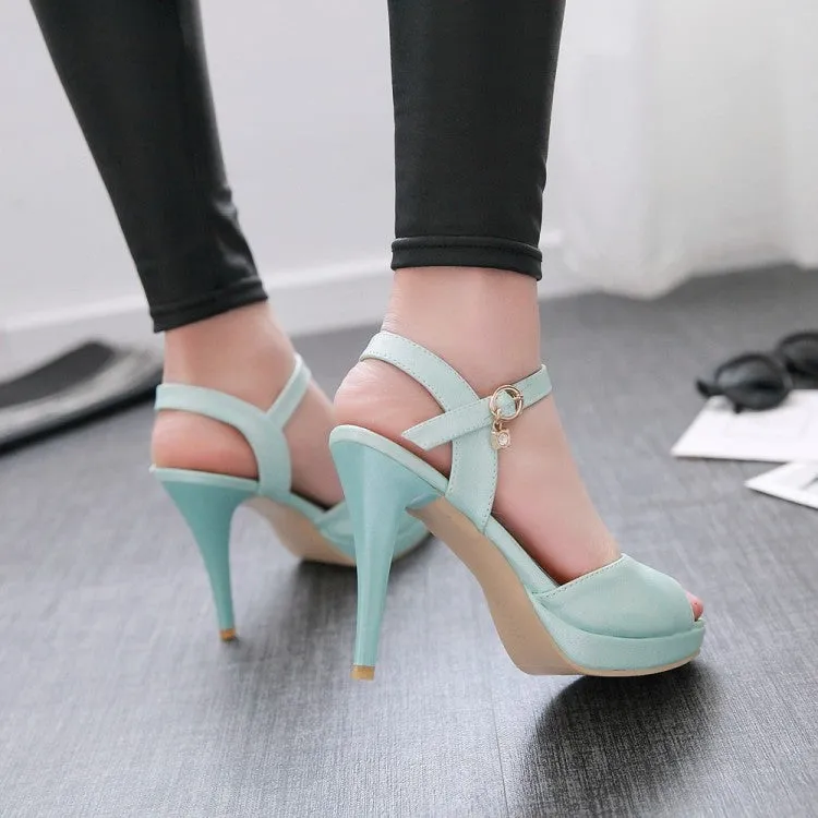 Women's Bling Bling Glossy Ankle Strap Rhinestone Peep Toe Stiletto High Heel Platform Sandals