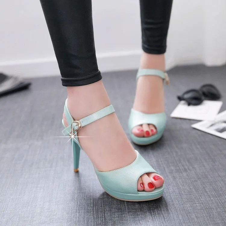 Women's Bling Bling Glossy Ankle Strap Rhinestone Peep Toe Stiletto High Heel Platform Sandals