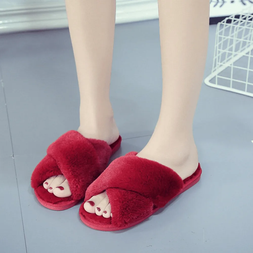 Women's Criss Cross Slippers, Indoor Slipper, Comfy Cozy Slide, Open Toe Slippers