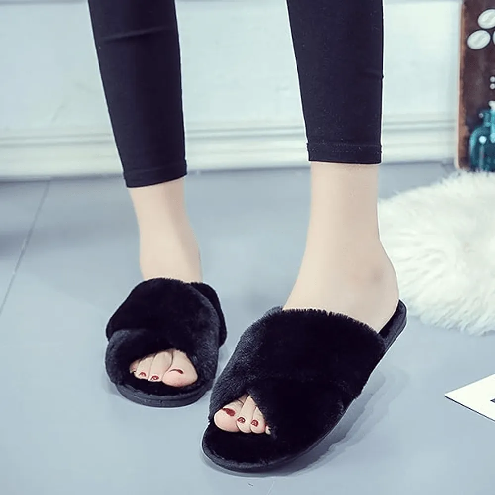 Women's Criss Cross Slippers, Indoor Slipper, Comfy Cozy Slide, Open Toe Slippers