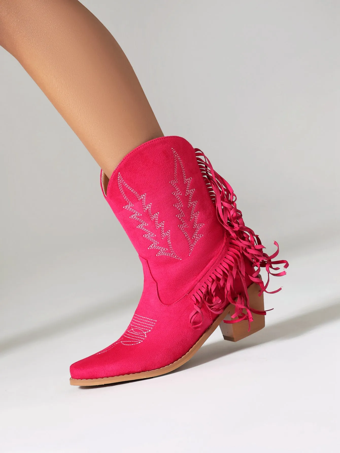 Women's Embroider Tassel Block Heel Mid Calf Western Boots