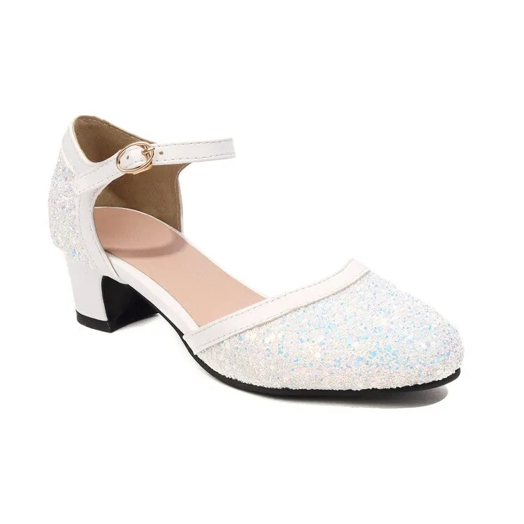 Women's Glittery Sequins Block Chunky Heel Sandals