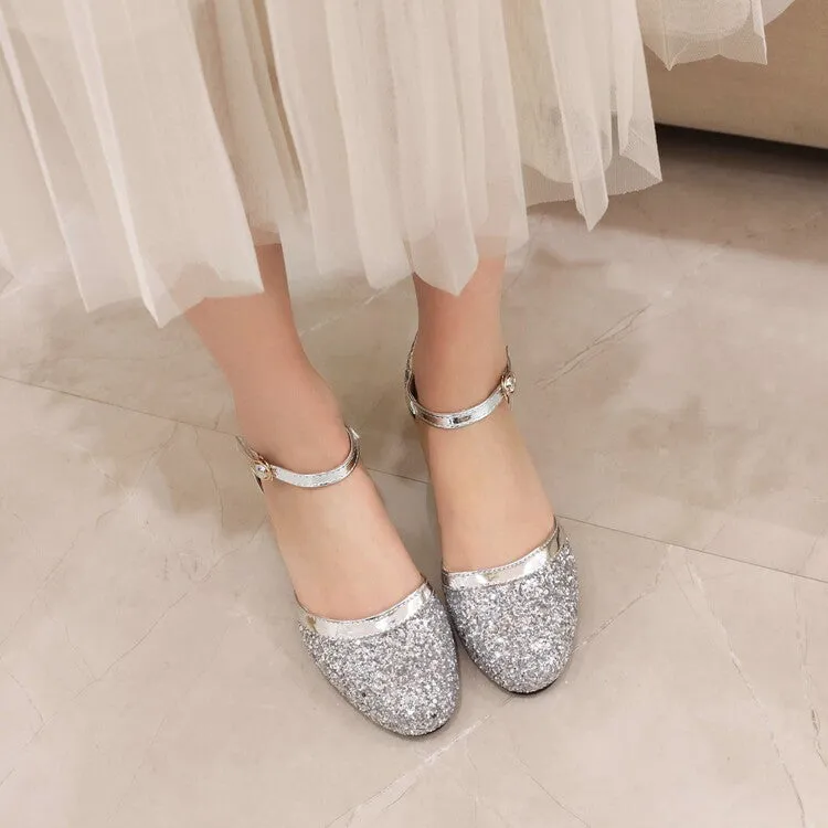 Women's Glittery Sequins Block Chunky Heel Sandals