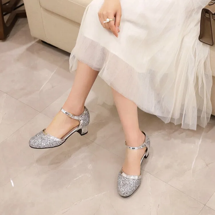 Women's Glittery Sequins Block Chunky Heel Sandals