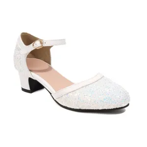 Women's Glittery Sequins Block Chunky Heel Sandals