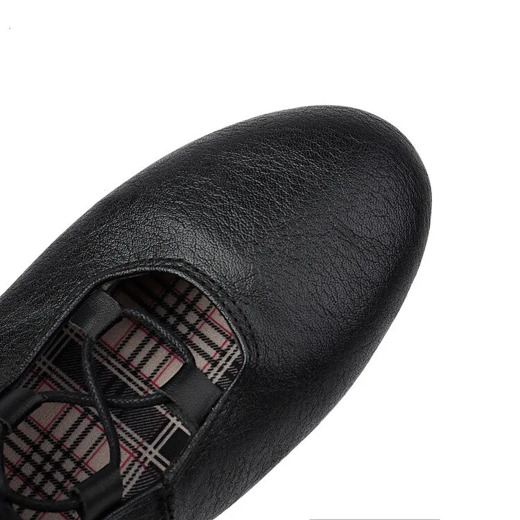 Women's Lace-Up Round Toe Mid Calf Flat Boots