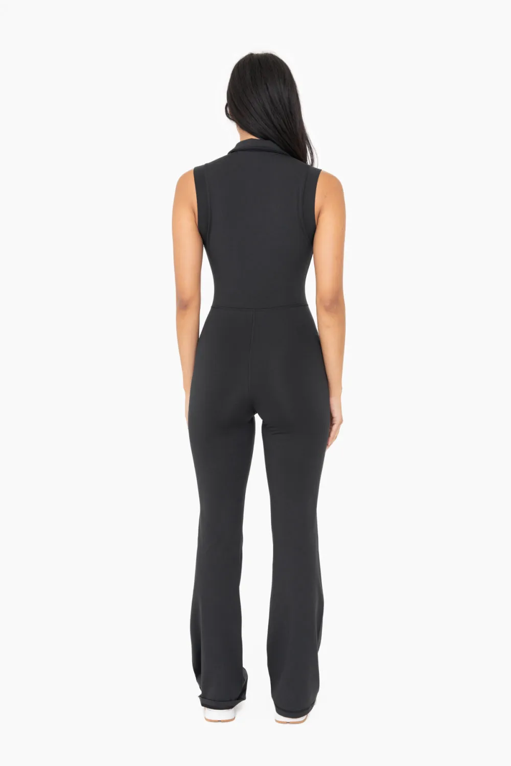 Women's Mono B | Venice Retro Half Zip Flared Jumpsuit | Black