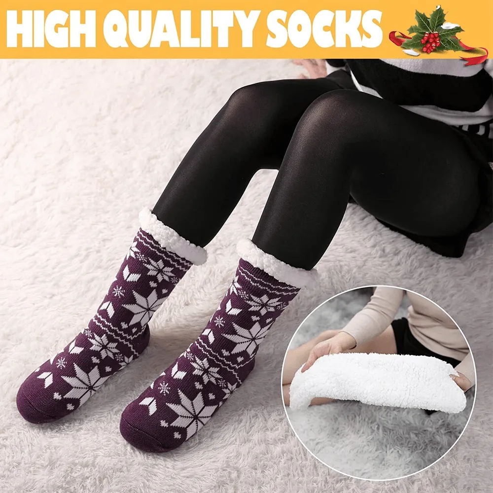 Women's Snowflake Thick Fur Lined Slipper Socks