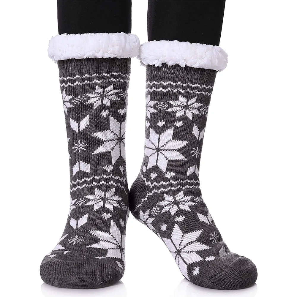 Women's Snowflake Thick Fur Lined Slipper Socks
