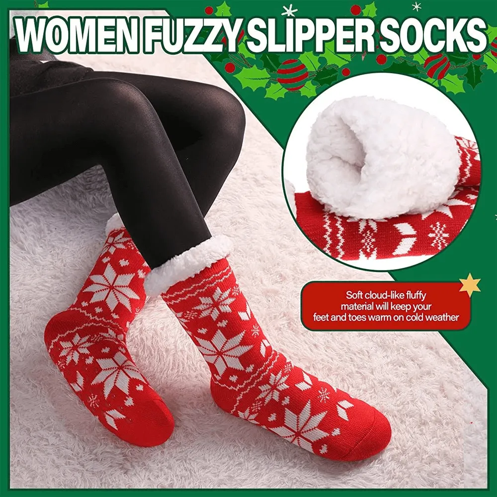 Women's Snowflake Thick Fur Lined Slipper Socks