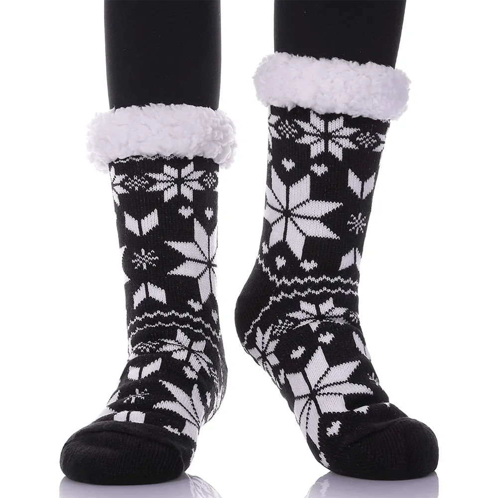 Women's Snowflake Thick Fur Lined Slipper Socks