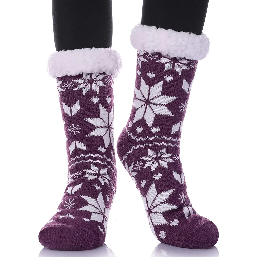 Women's Snowflake Thick Fur Lined Slipper Socks