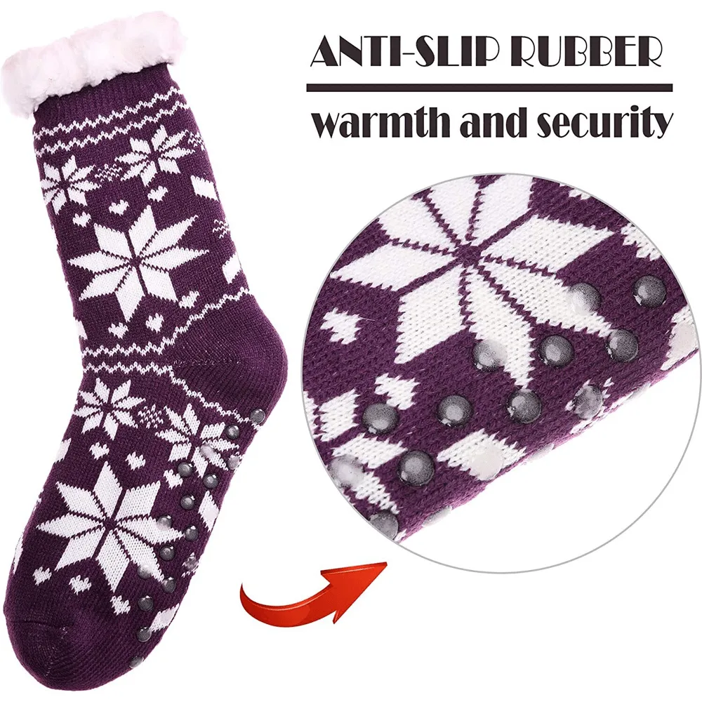 Women's Snowflake Thick Fur Lined Slipper Socks