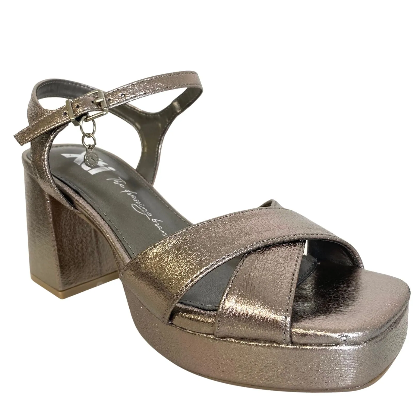 XTI Pewter Platform Block Heel Sandals