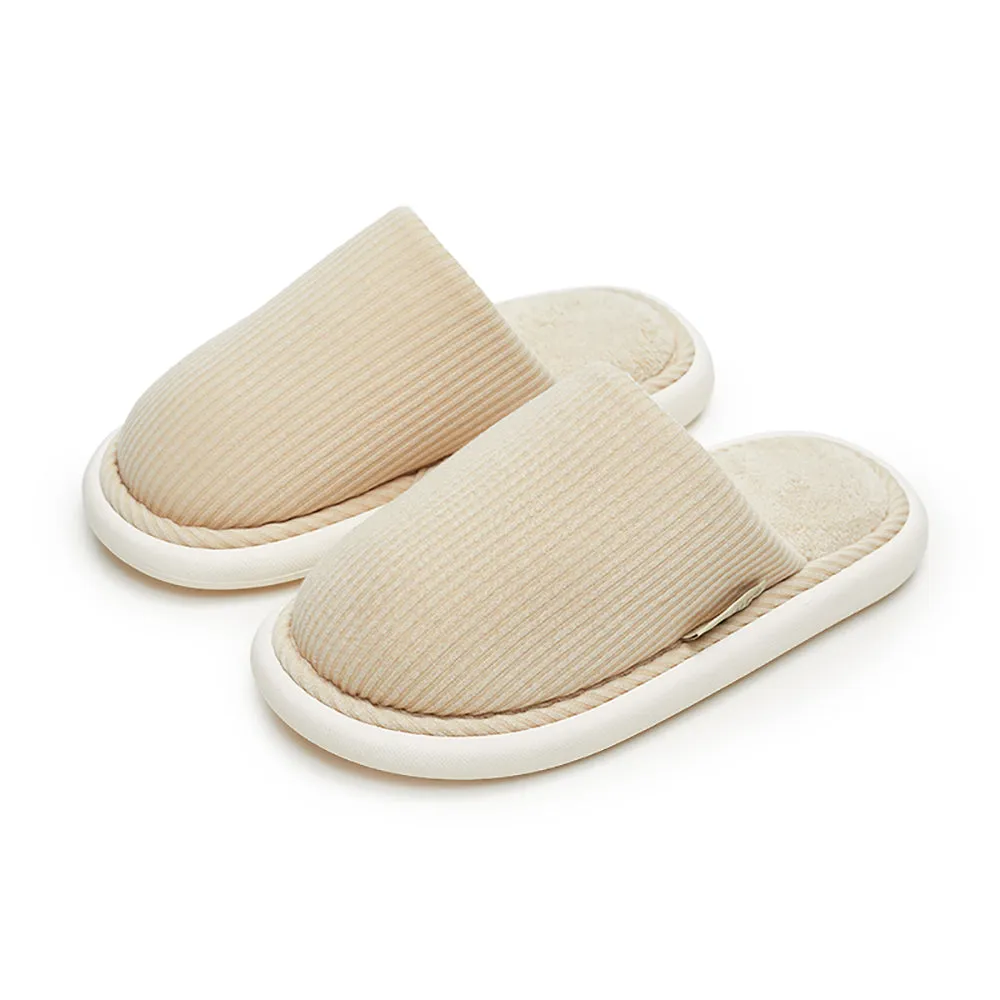 YouDiao Waffle Knit Cotton Slippers - Almond Beige, Size 42-43