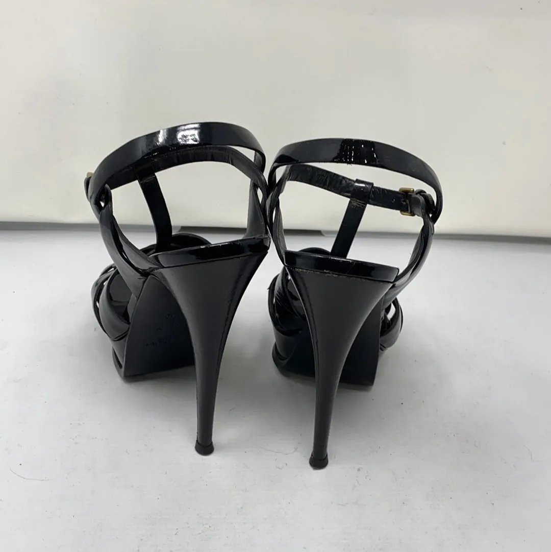 YSL Black Patent Leather Tribute Platform Heel