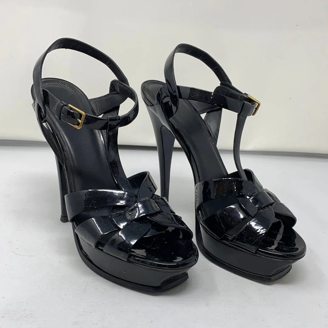 YSL Black Patent Leather Tribute Platform Heel